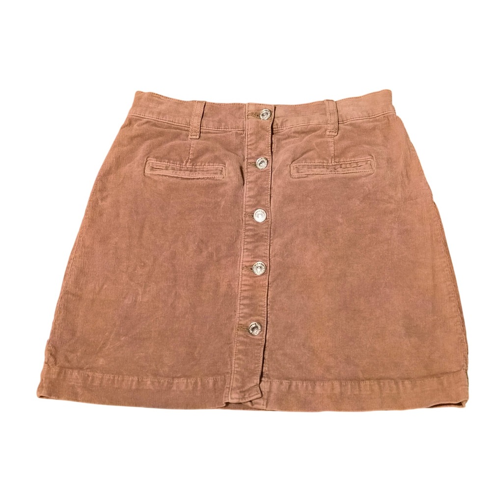 7 For All Mankind Corduroy Mini Skirt Mauve Brown Button Front Size 27